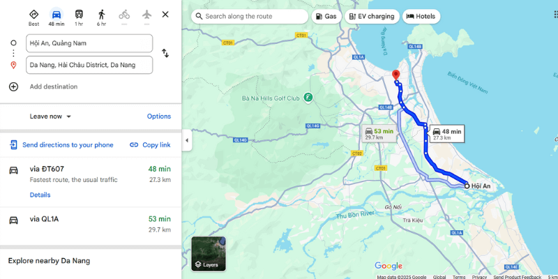 The Hoi An Da Nang distance is about 30 km