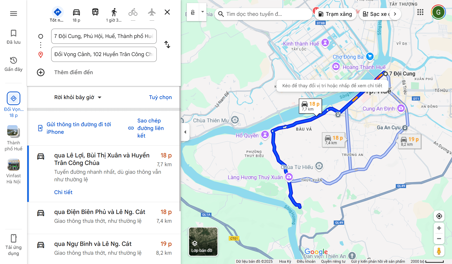 Đường di chuyển tới Đồi Vọng Cảnh Huế