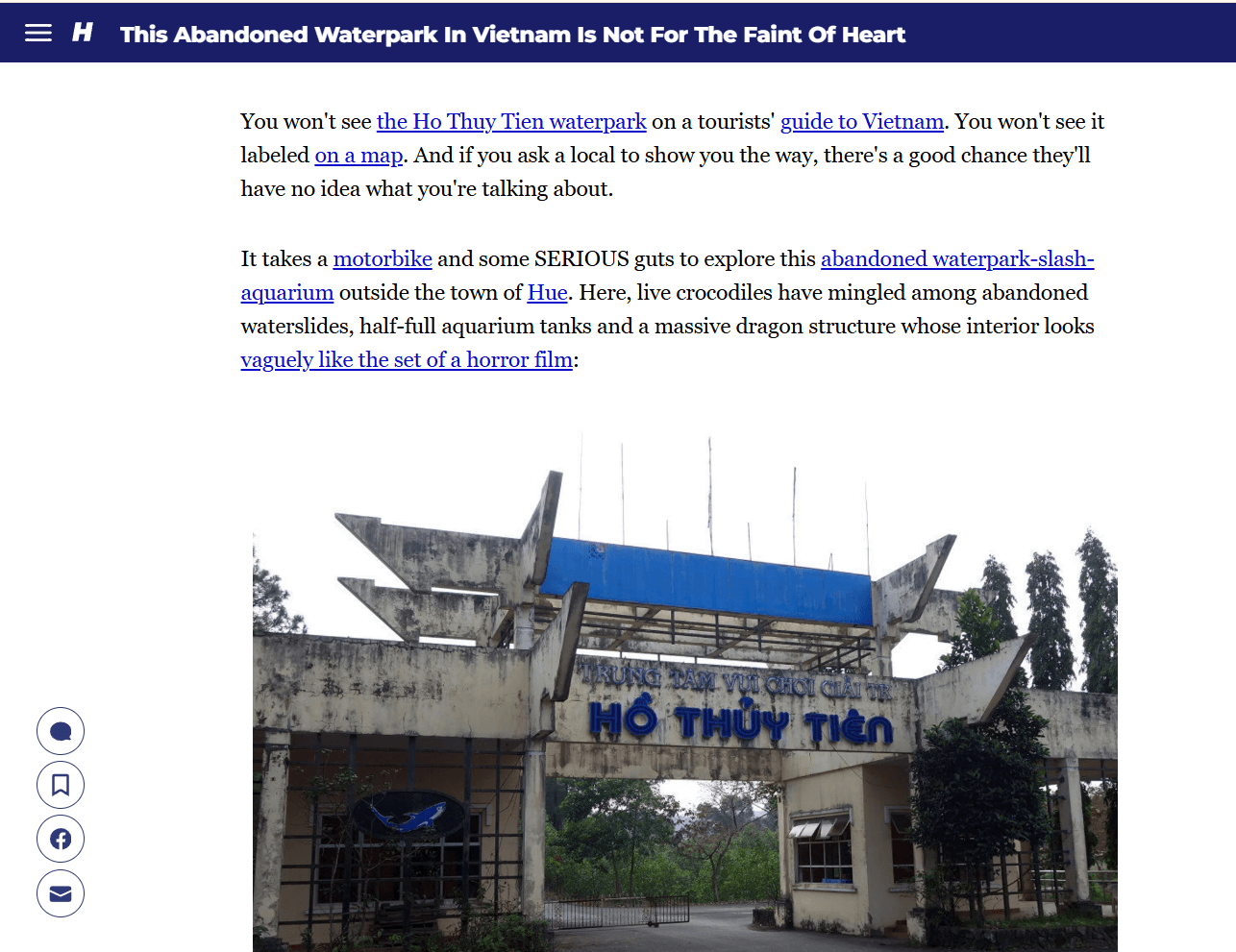 Bài viết về hồ Thủy Tiên nằm trên trang của tờ báo Huffington Post (Nguồn báo Huffington Post) Bài viết về hồ Thủy Tiên nằm trên trang của tờ báo Huffington Post (Nguồn báo Huffington Post)