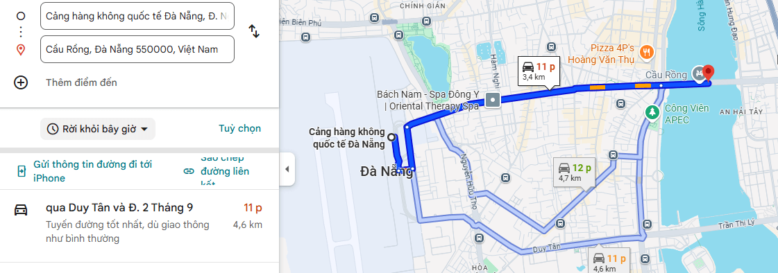 Đường đi từ sân bay đến Cầu Rồng Đà Nẵng (Ảnh Sưu tầm) Đường đi từ sân bay đến Cầu Rồng Đà Nẵng (Ảnh Sưu tầm)