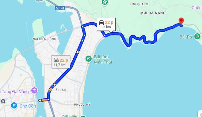 Lộ trình từ Cầu Sông Hàn đến Bãi Rạng Đà Nẵng (Ảnh Sưu tầm)