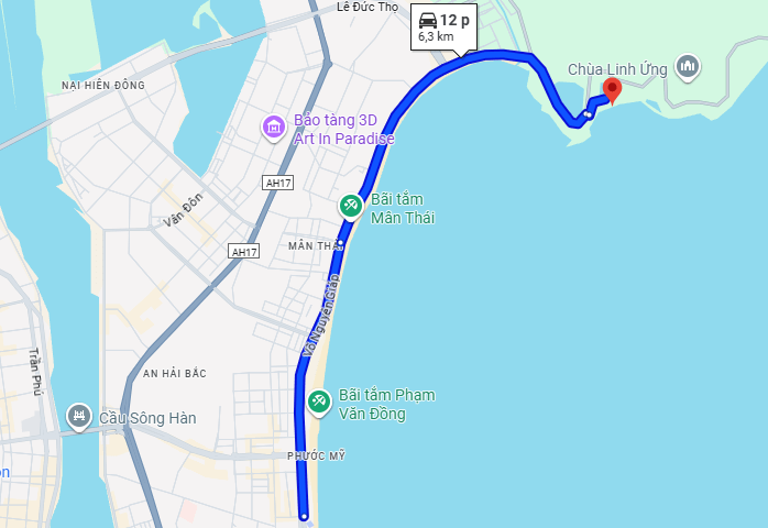 Lộ trình di chuyển đến Bãi Bụt từ biển Mỹ Khê