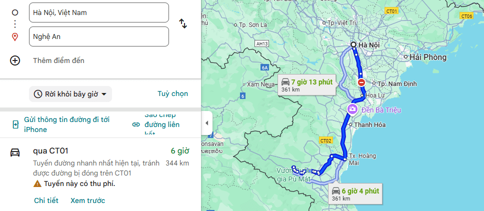 Tuyến xe Hà Nội Nghệ An khoảng 361 km với 6 7 tiếng