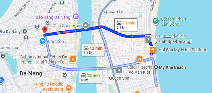 Hướng dẫn di chuyển từ biển Mỹ Khê đến chợ đêm Lê Duẩn Đà Nẵng