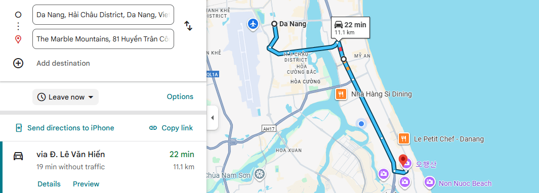 Tuyến đường từ trung tâm Đà Nẵng đến núi Ngũ Hành Sơn Đà Nẵng
