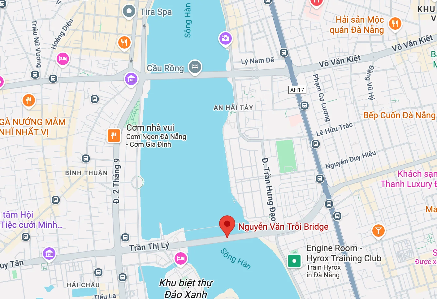 Bản đồ các địa điểm du lịch gần cầu Nguyễn Văn Trỗi ở Đà Nẵng