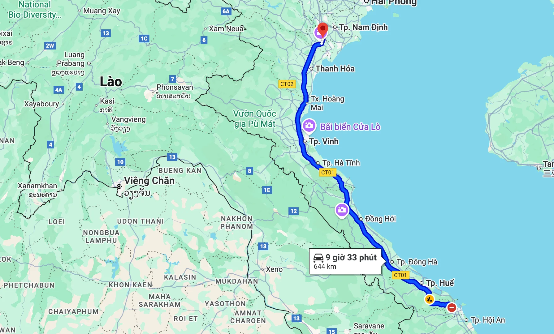 Bản đồ lộ trình xe Đà Nẵng Ninh Bình dài gần 700km Bản đồ lộ trình xe Đà Nẵng Ninh Bình dài gần 700km