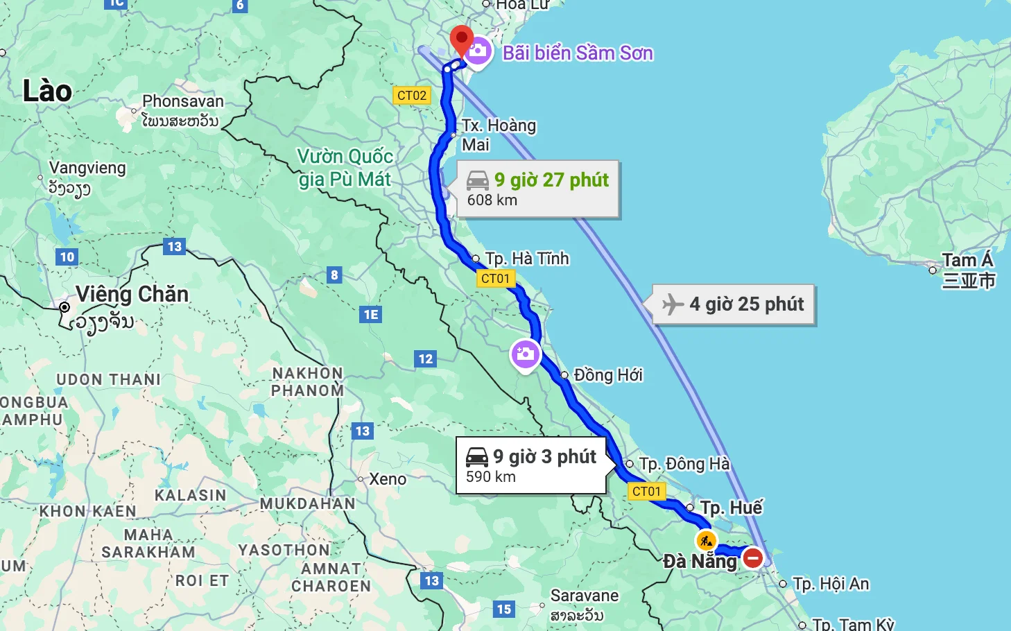 Bản đồ lộ trình xe Đà Nẵng Thanh Hóa dài 600km. Bản đồ lộ trình xe Đà Nẵng Thanh Hóa dài 600km.