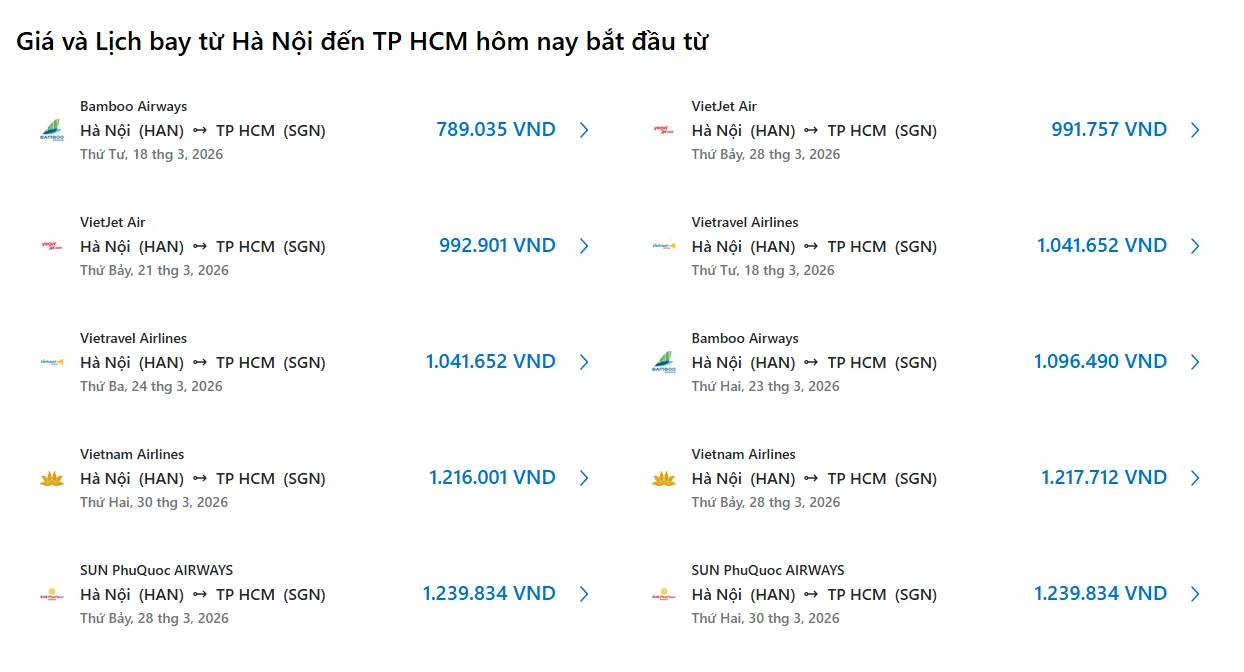 Mức giá vé máy bay Hà Nội Sài Gòn Mức giá vé máy bay Hà Nội Sài Gòn